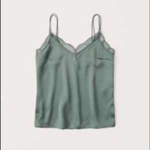 Abercrombie and Fitch Double Strap Lace Trim Cami in Dark Green. Size XS